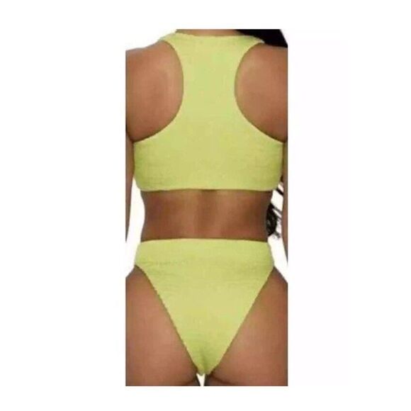 Naked Wardrobe Swim Sz XSmall 2-Piece Bikini Smocked Bathing Suit Lime Green - Picture 5 of 5